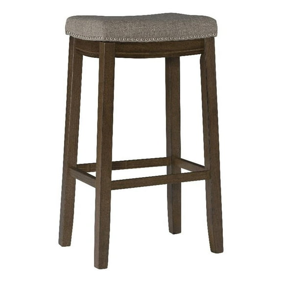 Kingfisher Lane Bar Stool Gray Woven Padded Seat Wood Frame in Rustic Brown