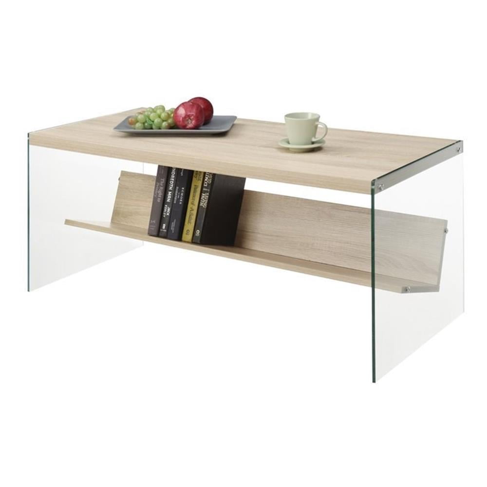 Weathered White and Glass Rectangular Coffee Table with Shelf