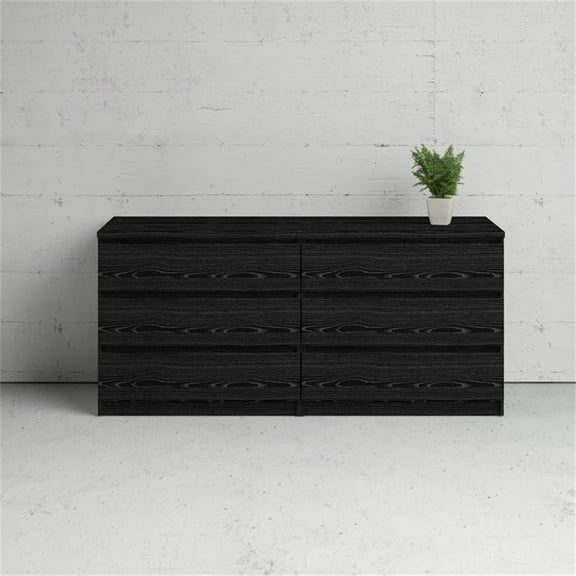 Kingfisher Lane Contemporary 6 Drawer Wood Double Dresser in Black Woodgrain