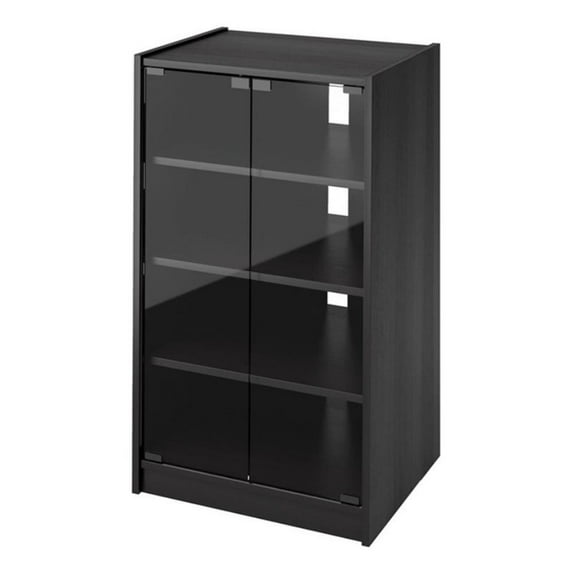 Kingfisher Lane Contemporary Audio Component Stand with Glass Doors in Black