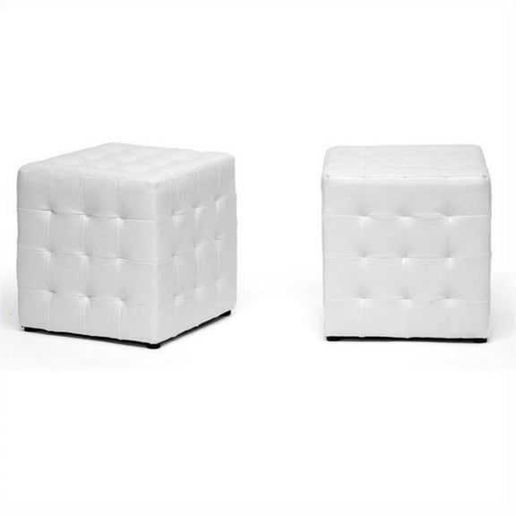 Kingfisher Lane Contemporary Cube Ottoman in White (Set of 2)