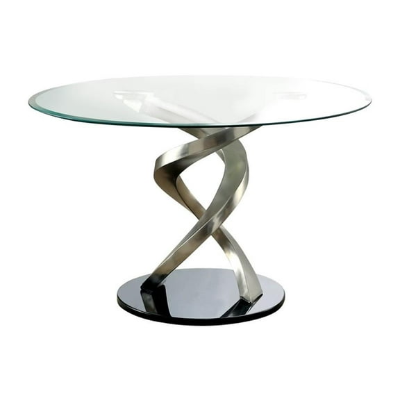 Kingfisher Lane Contemporary Glass Round Dining Table in Silver