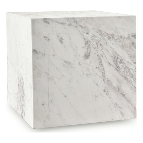 Kingfisher Lane Contemporary White Marble Cube End Table Art Deco Design
