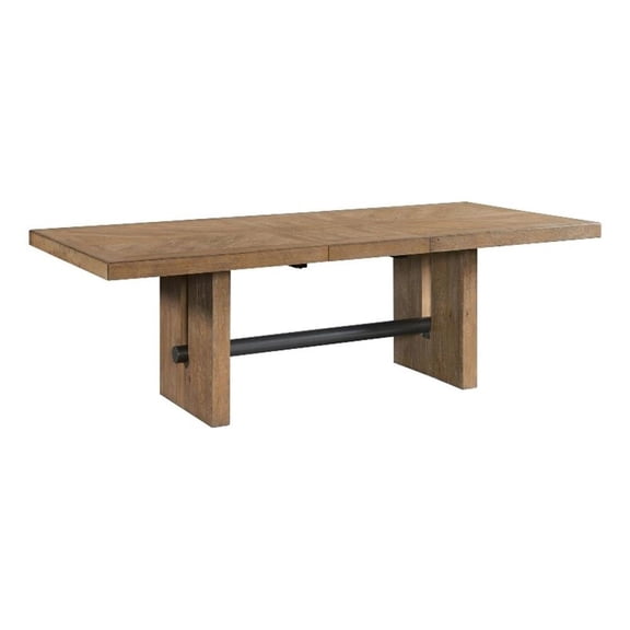 Kingfisher Lane Contemporary Wood Trestle Dining Table in Weathered Oak