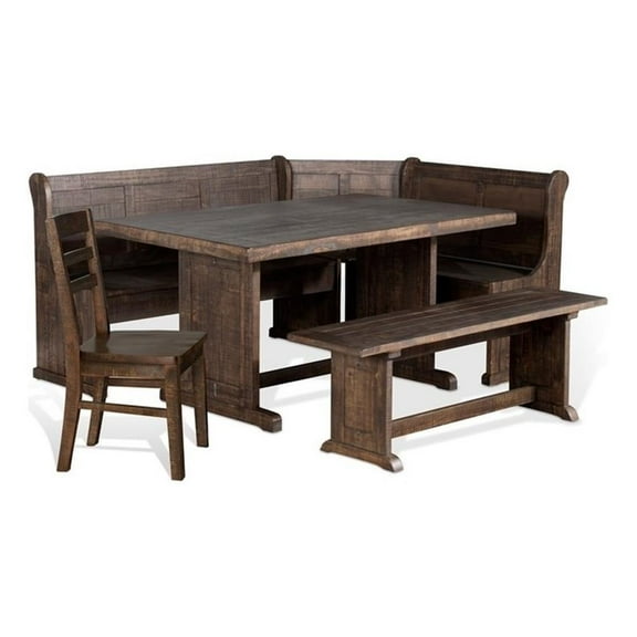 Kingfisher Lane Farmhouse Wood 4 Piece Breakfast Nook Set in Tobacco Leaf