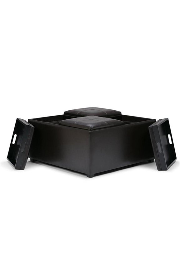 Faux Leather Coffee Table Storage Ottoman in Brown