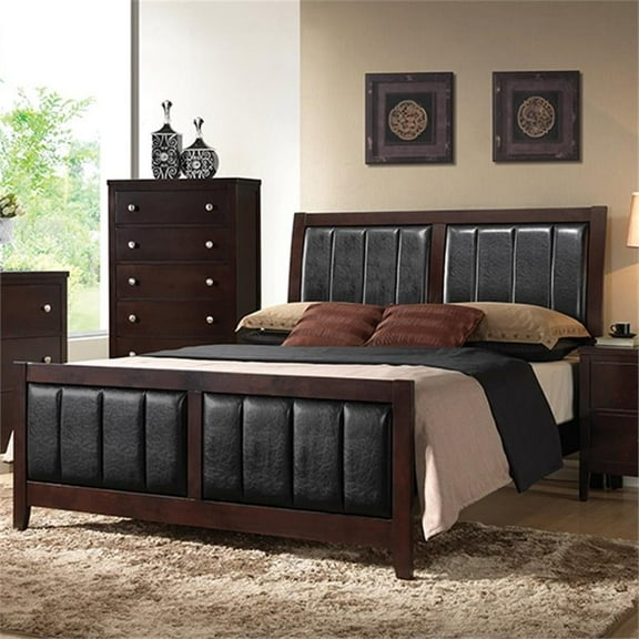 Kingfisher Lane Faux Leather King Panel Bed in Black and Cappuccino