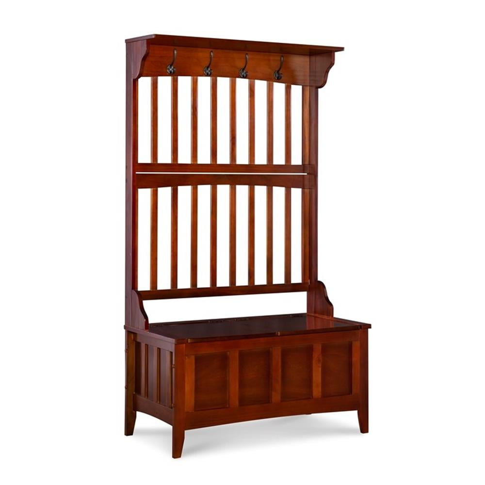 Kingfisher Lane Hall Tree with Storage Bench and Hooks in Walnut Brown