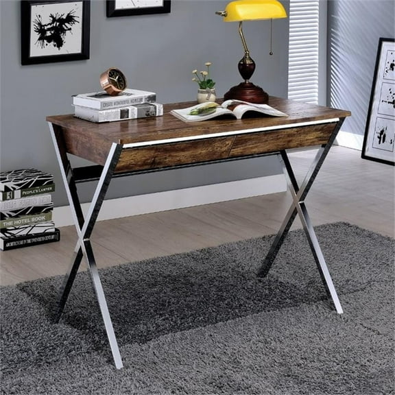 Kingfisher Lane Home Office Desk in Weathered Oak and Chrome