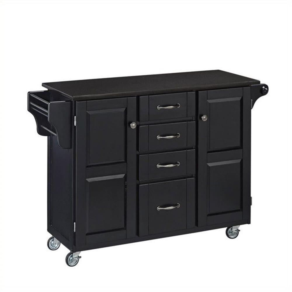 Black Granite Top Kitchen Cart with Storage and Spice Rack