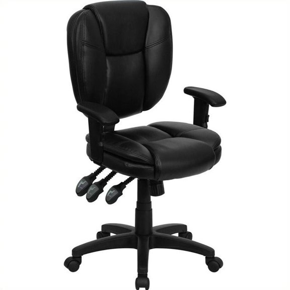 Kingfisher Lane Leather Mid-Back Ergonomic Office Chair in Black