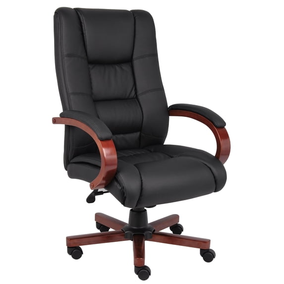 Kingfisher Lane Leather/Wood High Back Executive Office Chair in Black/Cherry