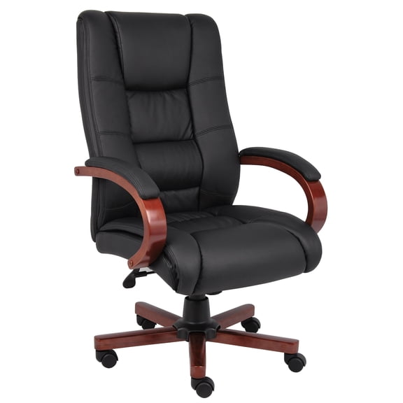 Kingfisher Lane Leather/Wood High Back Executive Office Chair in Black/Cherry