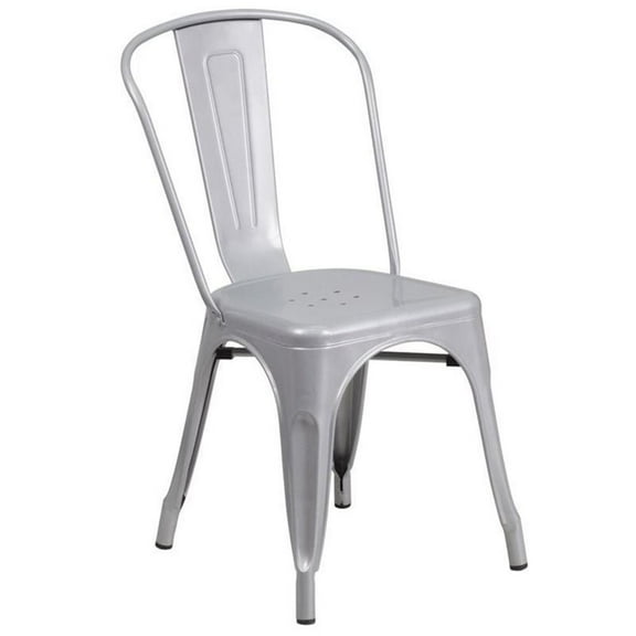Kingfisher Lane Metal Stackable Dining Chair in Silver