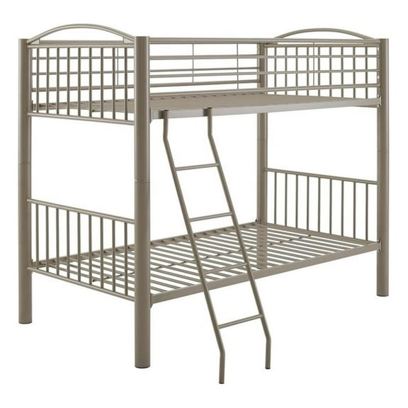 Kingfisher Lane Metal Twin Over Twin Bunk Bed Attached Ladder in Pewter
