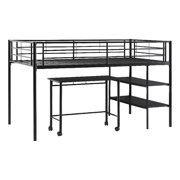 Kingfisher Lane Modern Metal Twin Loft Bed with Desk and Shelves in Black