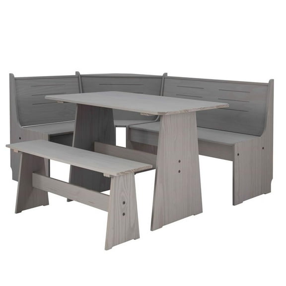 Kingfisher Lane Modern Pine Wood Corner Dining Nook Set in Gray