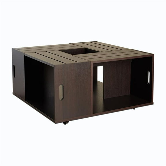 Kingfisher Lane Modern Wood Coffee Table with Casters in Espresso