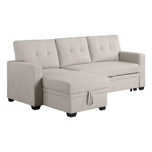 Kingfisher Lane Polyester Fabric Reversible Sleeper Sectional Sofa-Beige