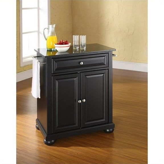 Kingfisher Lane Solid Black Granite Top Kitchen Island