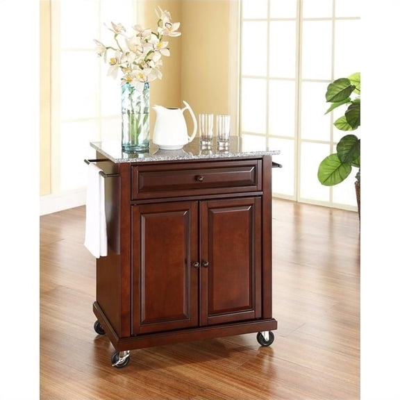 Kingfisher Lane Solid Granite Top Kitchen Cart in Mahogany
