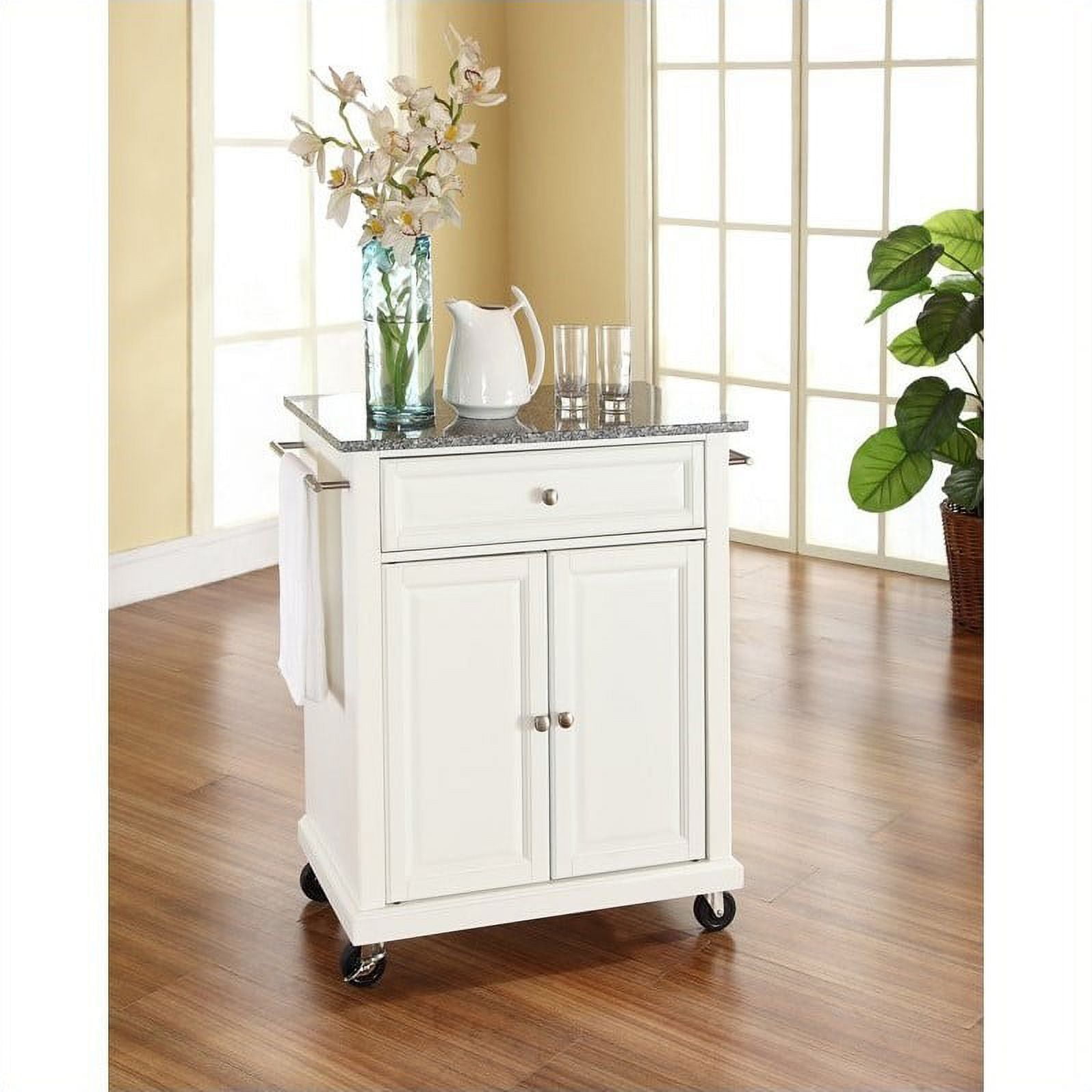 Kingfisher Lane Solid Granite Top Kitchen Cart in White