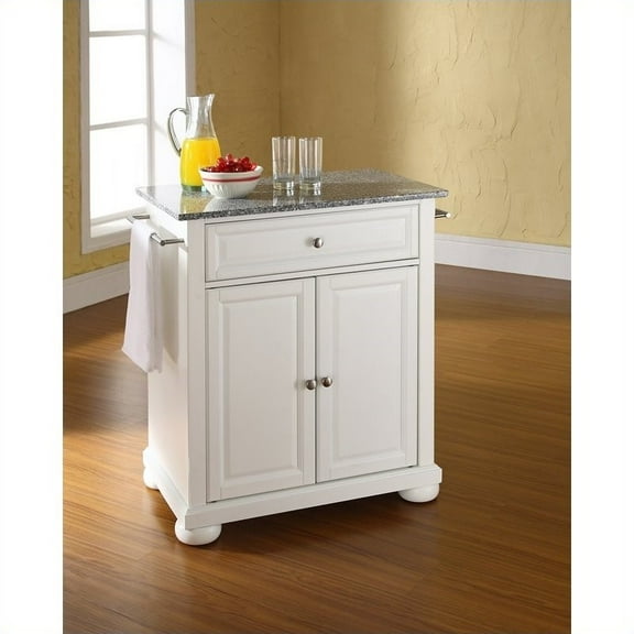 Kingfisher Lane Solid Granite Top Kitchen Island in White