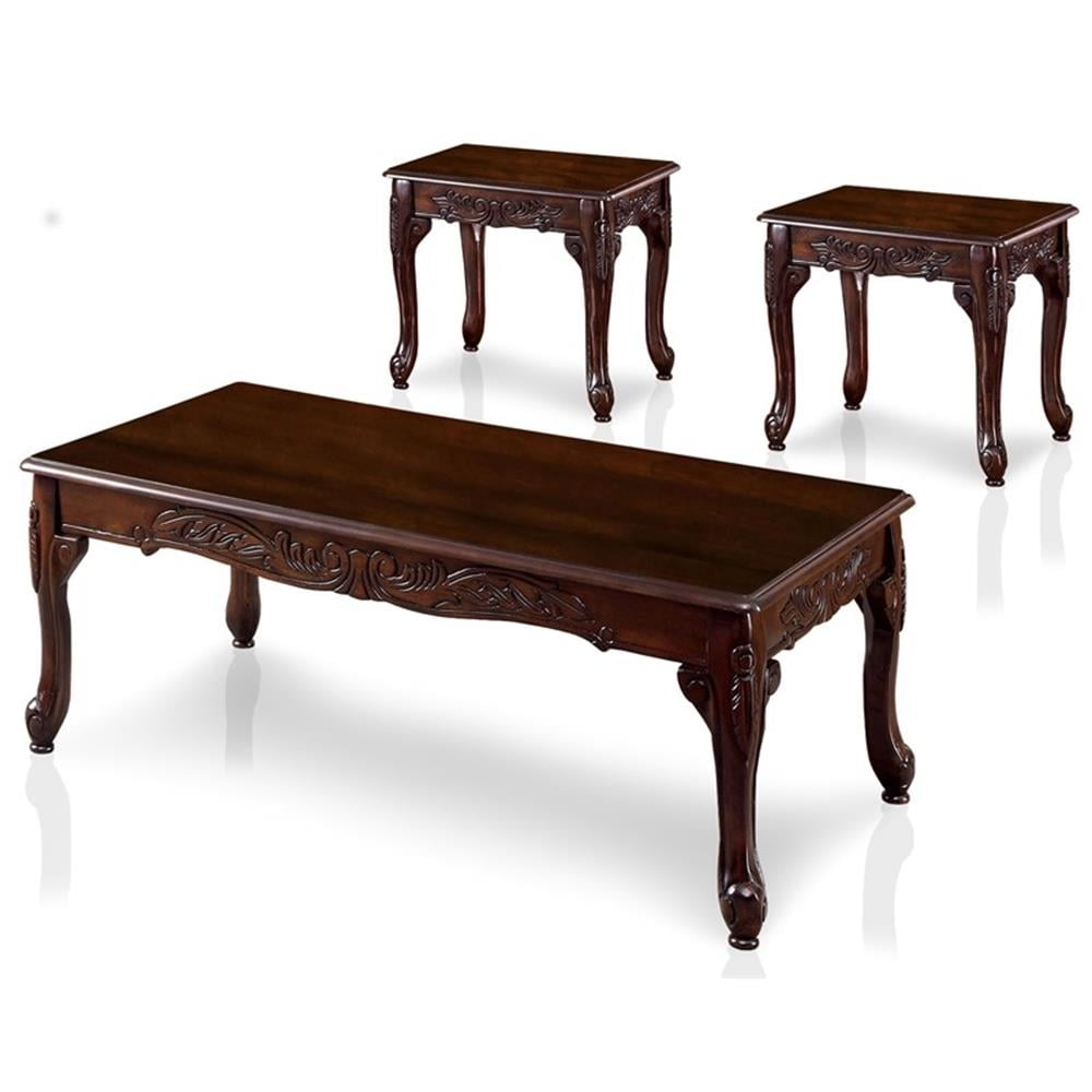 Kingfisher Lane Solid Wood 3-Piece Coffee Table Set in Dark Cherry