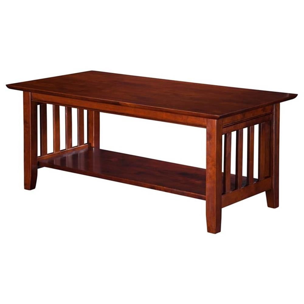 Walnut Solid Wood Rectangular Coffee Table with Shelf