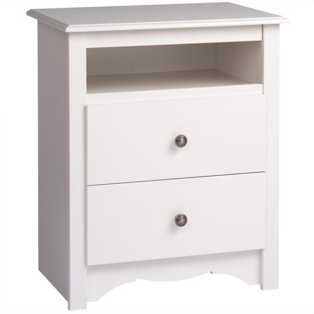 Elegant Fremont White Nightstand with Curved Edges and 2 Drawers