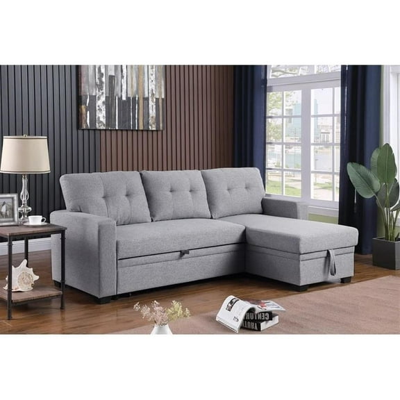 Kingfisher Lane Traditional Fabric Reversible Sleeper Sectional in Light Gray