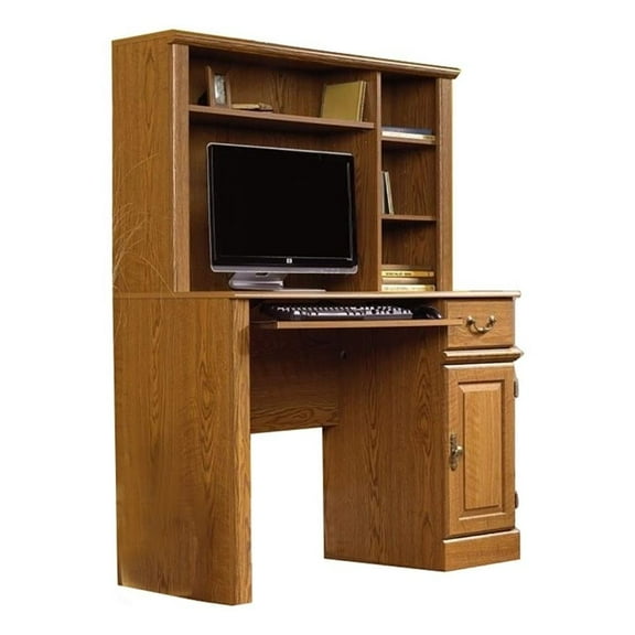 Kingfisher Lane Traditional Wood Small Computer Desk with Hutch in Carolina Oak