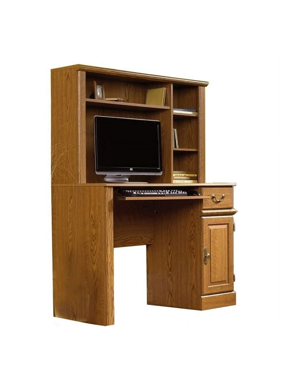 Kingfisher Lane Traditional Wood Small Computer Desk with Hutch in Carolina Oak