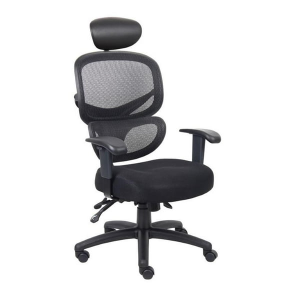 Kingfisher Lane Transitional Fabric Multi-Function Headrest Task Chair in Black
