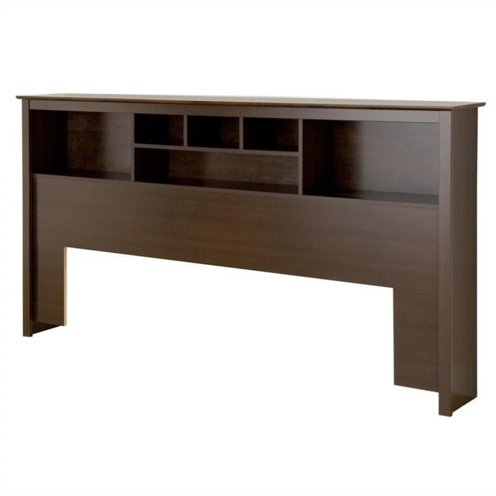 Espresso King Wood Bookcase Headboard with Storage