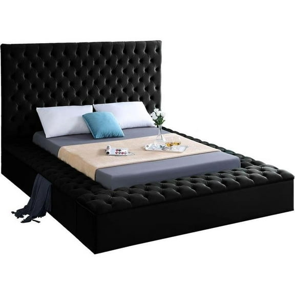 Kingfisher Lane Tufted Black Velvet King Bed with Storage Rails