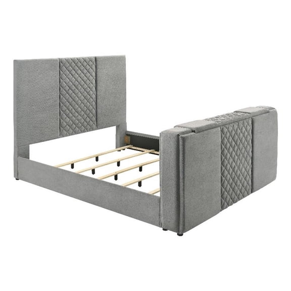 Kingfisher Lane Velvet King Bed with Motorized TV Lift in Gray