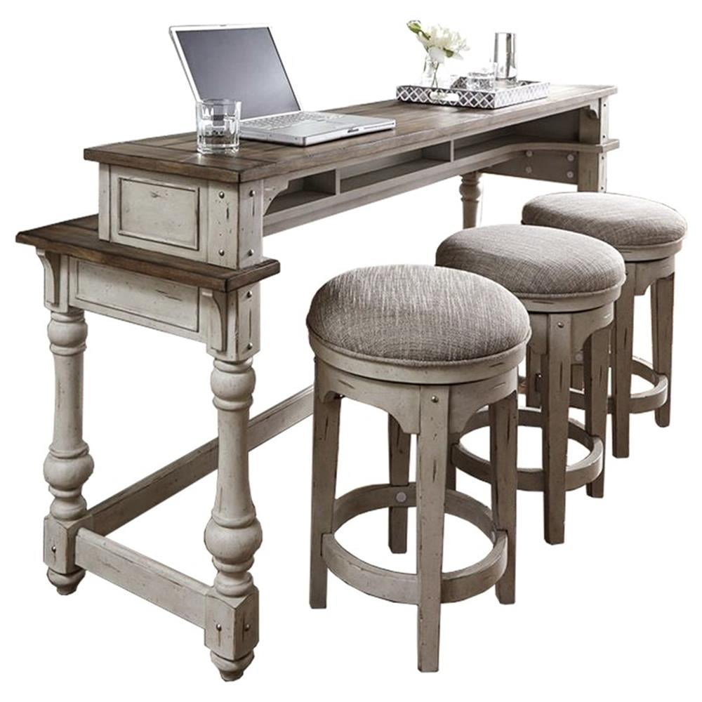 Antique White and Tobacco 4-Piece Console Set with Swivel Stools