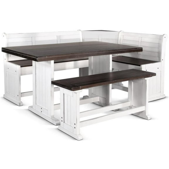 Kingfisher Lane White and Brown Counter Height Breakfast Nook Set