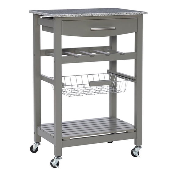 Kingfisher Lane Wood Kitchen Island Granite Top Wine Rack in Gray