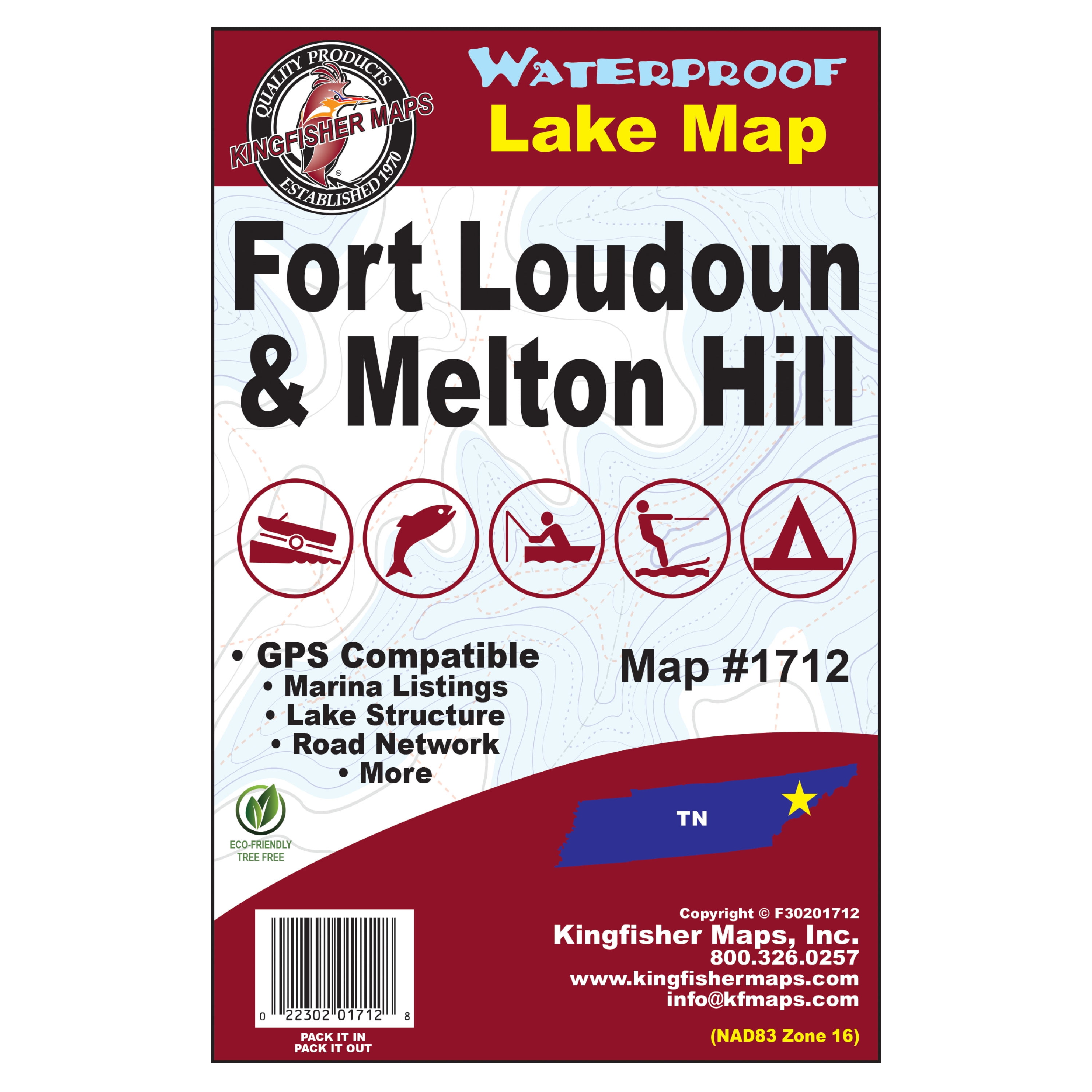 Kingfisher Maps Waterproof Lake Map Fort Loudoun & Melton Hill TN, 24