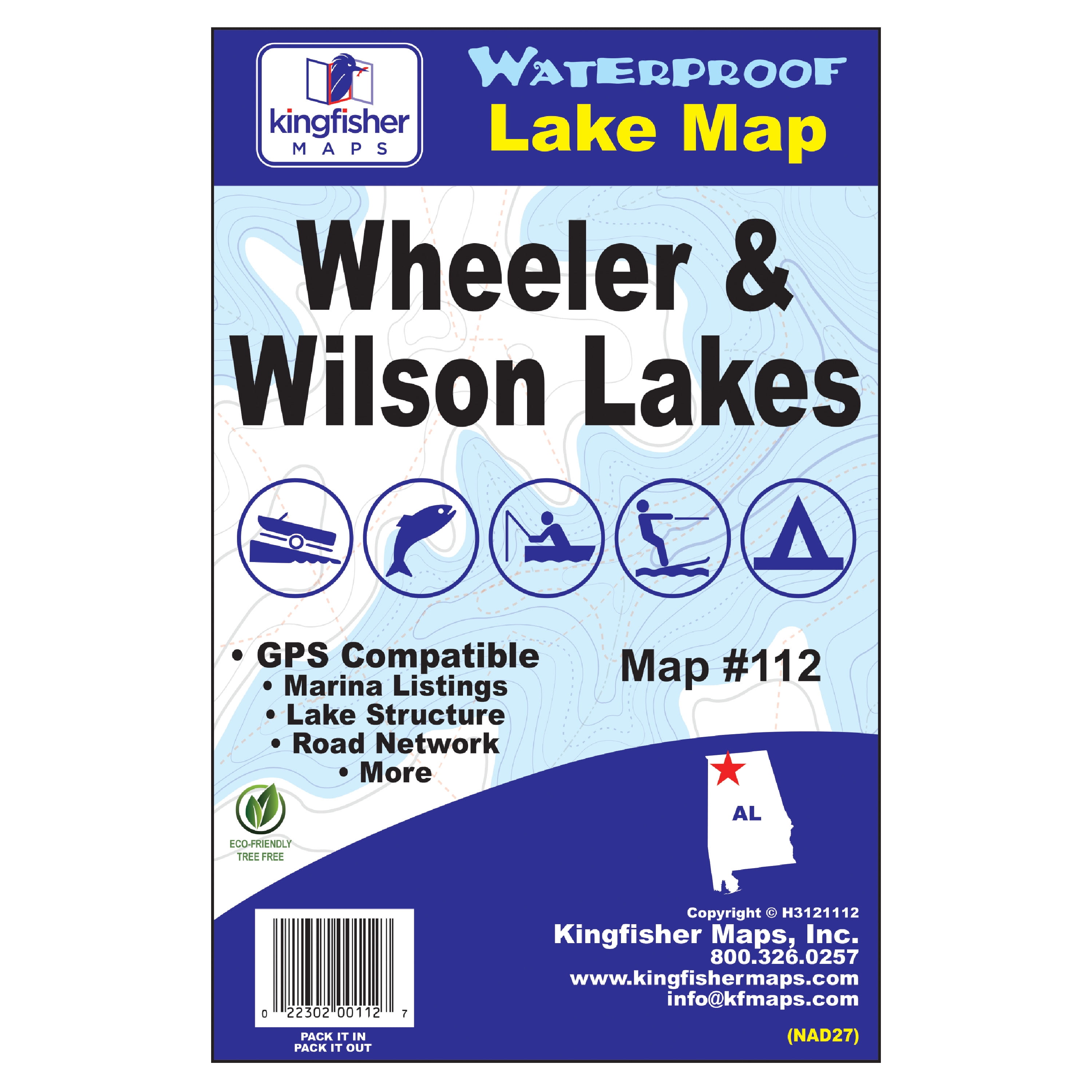Kingfisher Maps Waterproof Lake Map Wheeler & Wilson Lakes Alabama, 23