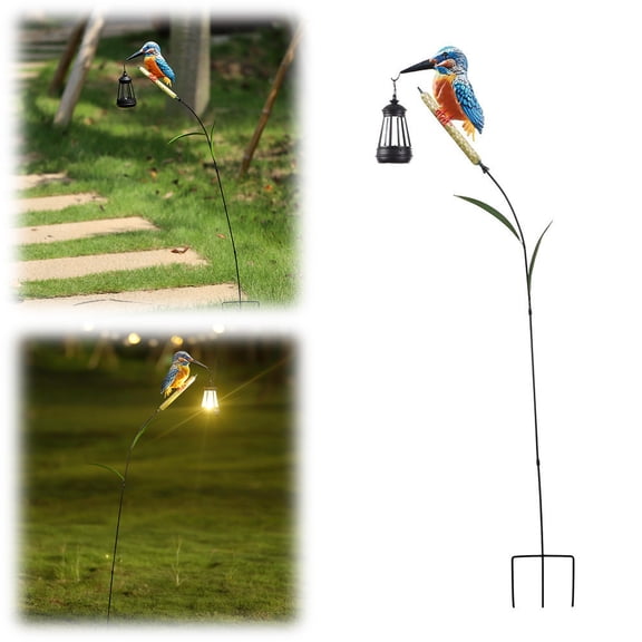Kingfisher Solar Garden Stake Light, 38 Inch Metal and Resin Bird Lantern with Warm LED, 600mAh IP56 Rated Auto Dusk to Dawn Outdoor Lawn Path Decor, Warm Light