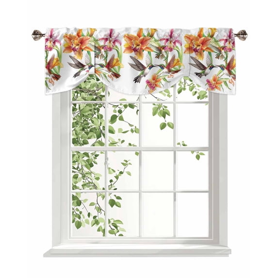 Kingfisher Tie Up Valances Curtain, Bird Flower Kitchen Valances for Windows Decor, Rod Pocket Short Curtains Set for Bedroom/Bathroom, 42"x12"