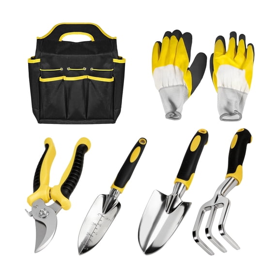 Kingfurt 5-Piece Garden Tool Set with Storage Tote Bag, Heavy Duty Aluminum Hand Tool Kit, Pruning Shears & Gardening Gloves, Rust-Proof Ergonomic Gift for Men & Women