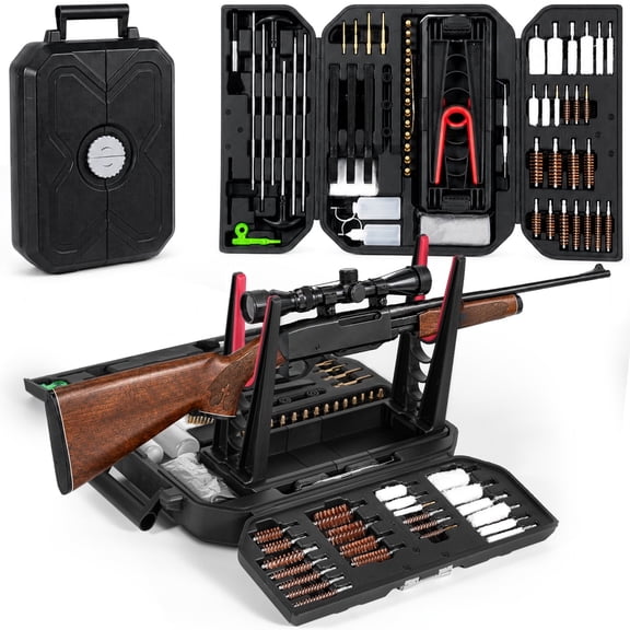 Kinghardcase 63-Piece Firearm Cleaning & Maintenance Kit with Storage Case, Cleaning Rods, Brushes, Jags and Accessories for Pistols, Rifles and Shotguns