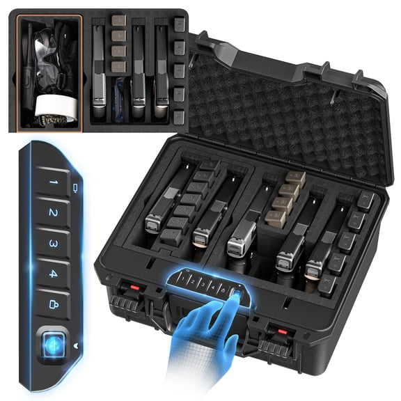 Kinghardcase Fingerprint & Password Lock Case, 5 Compartments IP64 Waterproof Hard Secure Storage Box with Desiccant (16.9"x15"x8")