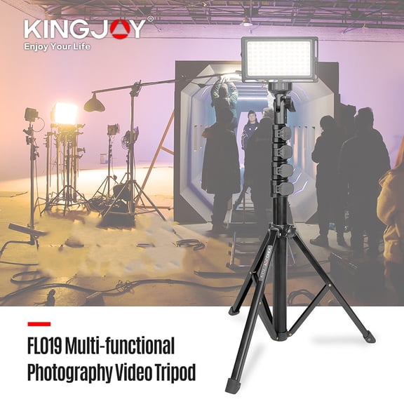 Kingjoy FL019 Photography Video Tripod Adjustable Lightweight Aluminum Alloy Stand with 1/4 Inch Screw Mount for Camera Smartphone Live Broadcasting Max Load 11lbs