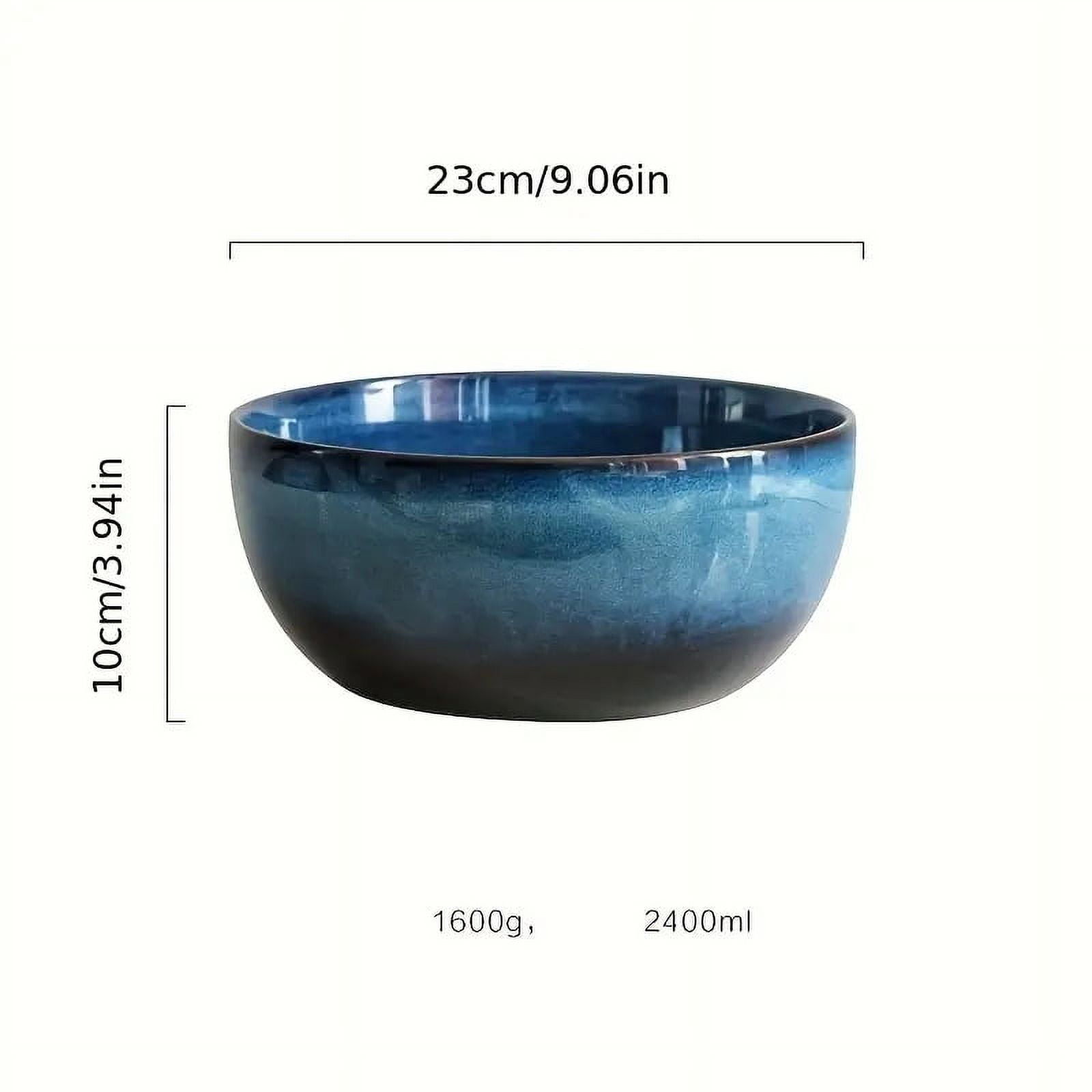 Kinglang 1Pcs 2400ml Super Big Salad Bowl Ceramic Blue Big Deep Capacity Bowl