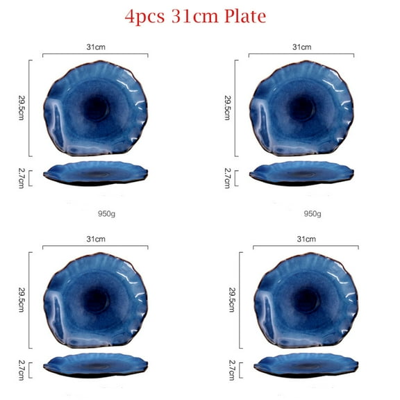 Kinglang Nordic Ceramic Household Pottery Irregular Salad Platter Klin Glaze Dinner Plat Plate-Set of 4